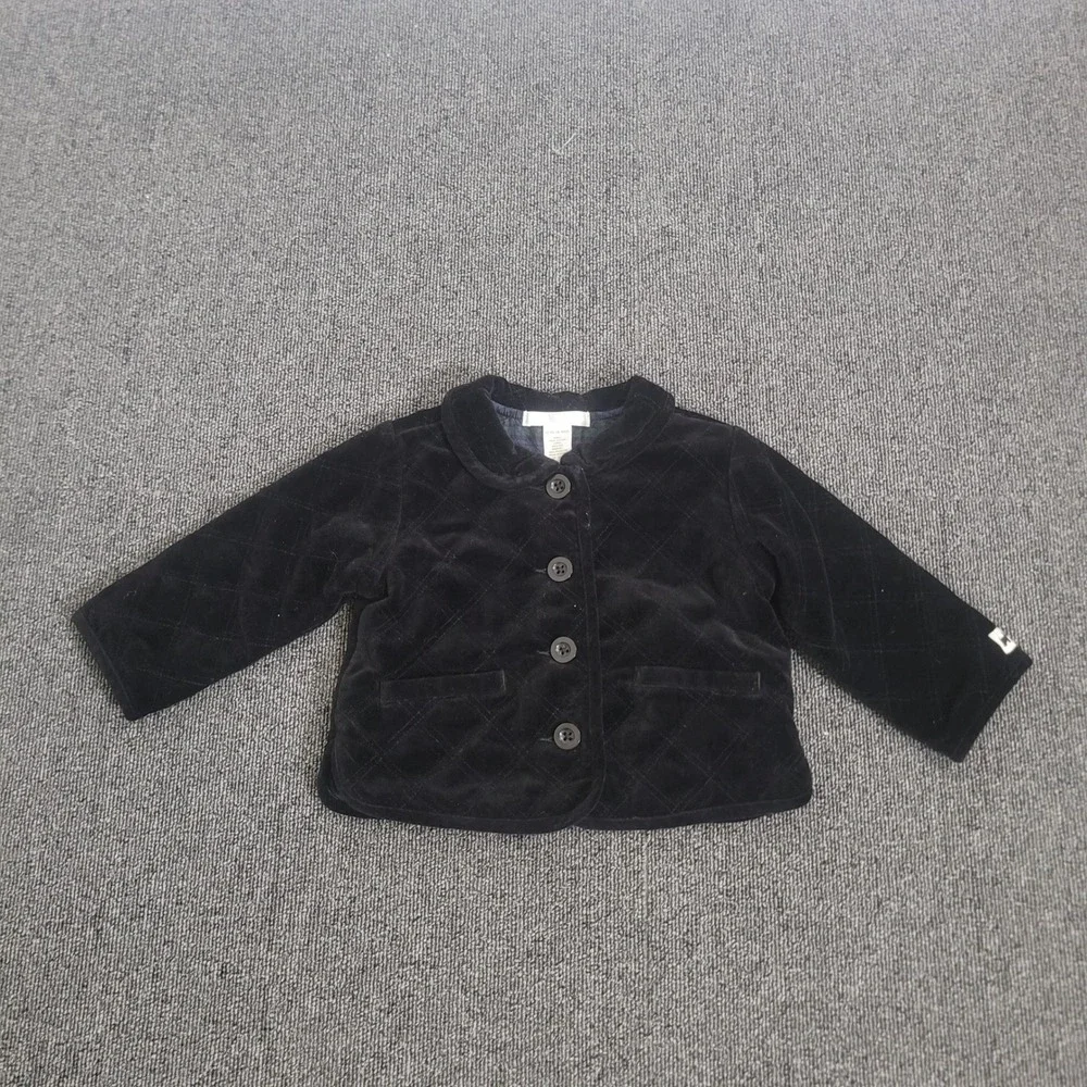 Janie and Jack 12-18M Quilted Velvet Silk Lined Jacket Toddler Black Blazer 2003